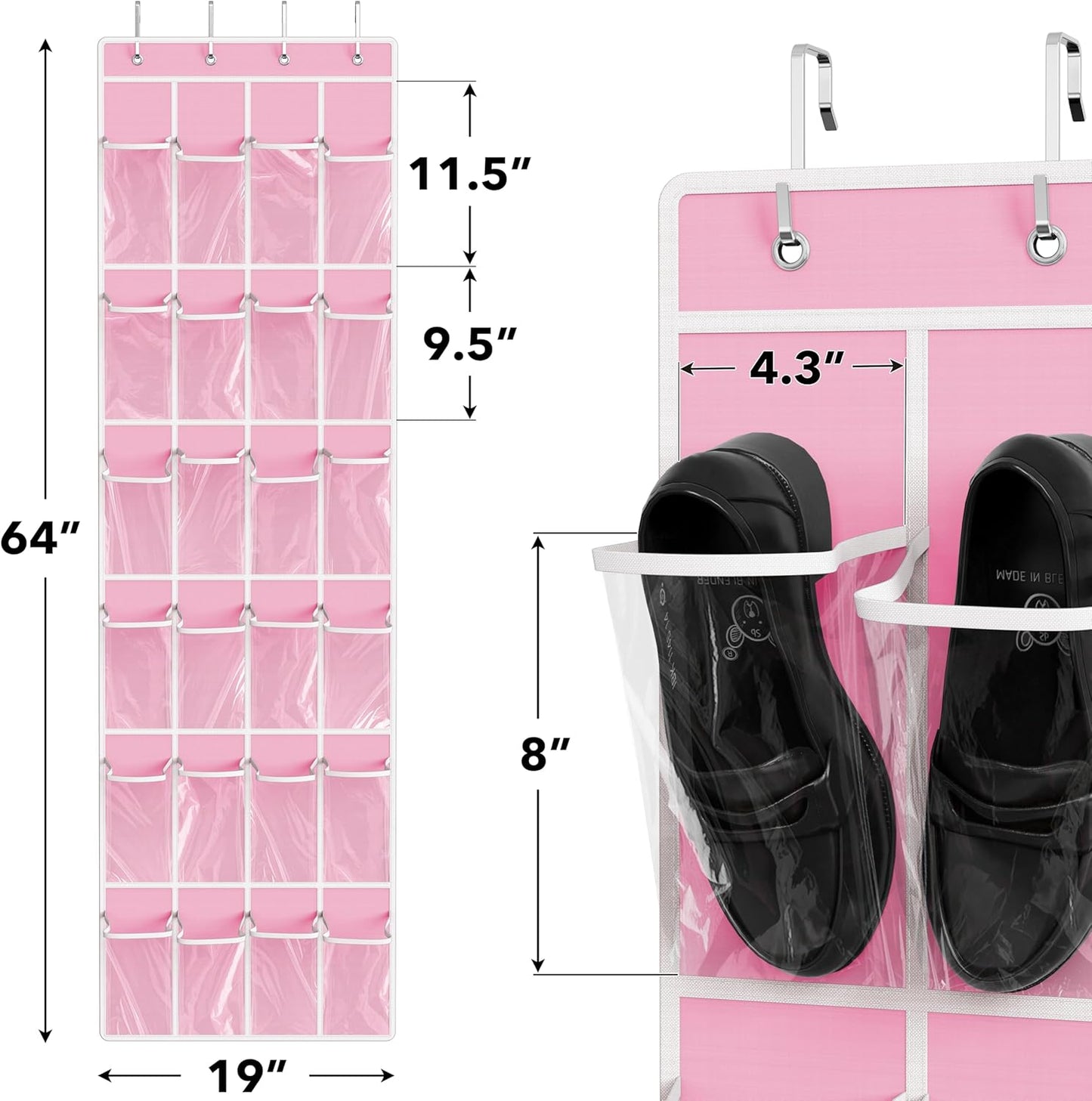 24 (64'' 19'') Simple Houseware Pockets - Crystal Clear Over The Door Hanging Shoe Organizer, Pink x