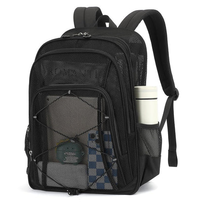 Sisipoet Mesh Backpack, Heavy Duty Mesh Bookbag for Girls Boys Kids, See Through Clear Backpacks, Net Backpack Transparent Breathable for School Beach Swim Travel Outdoor, Black