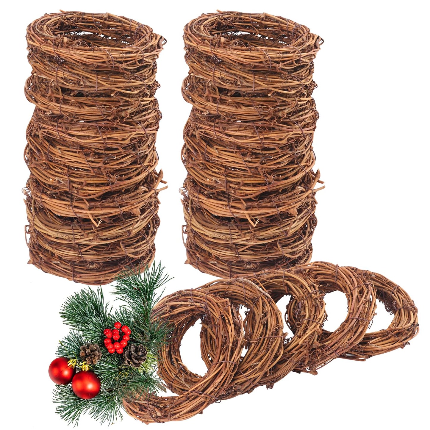 KUKLIPJIM 25 Pieces 4.72 Inch Natural Grapevine Wreath, Small Grapevine Wreaths, Vine Branch Wreath, for Christmas, Weddings, DIY Crafts, Parties and Festive Holiday Ornaments