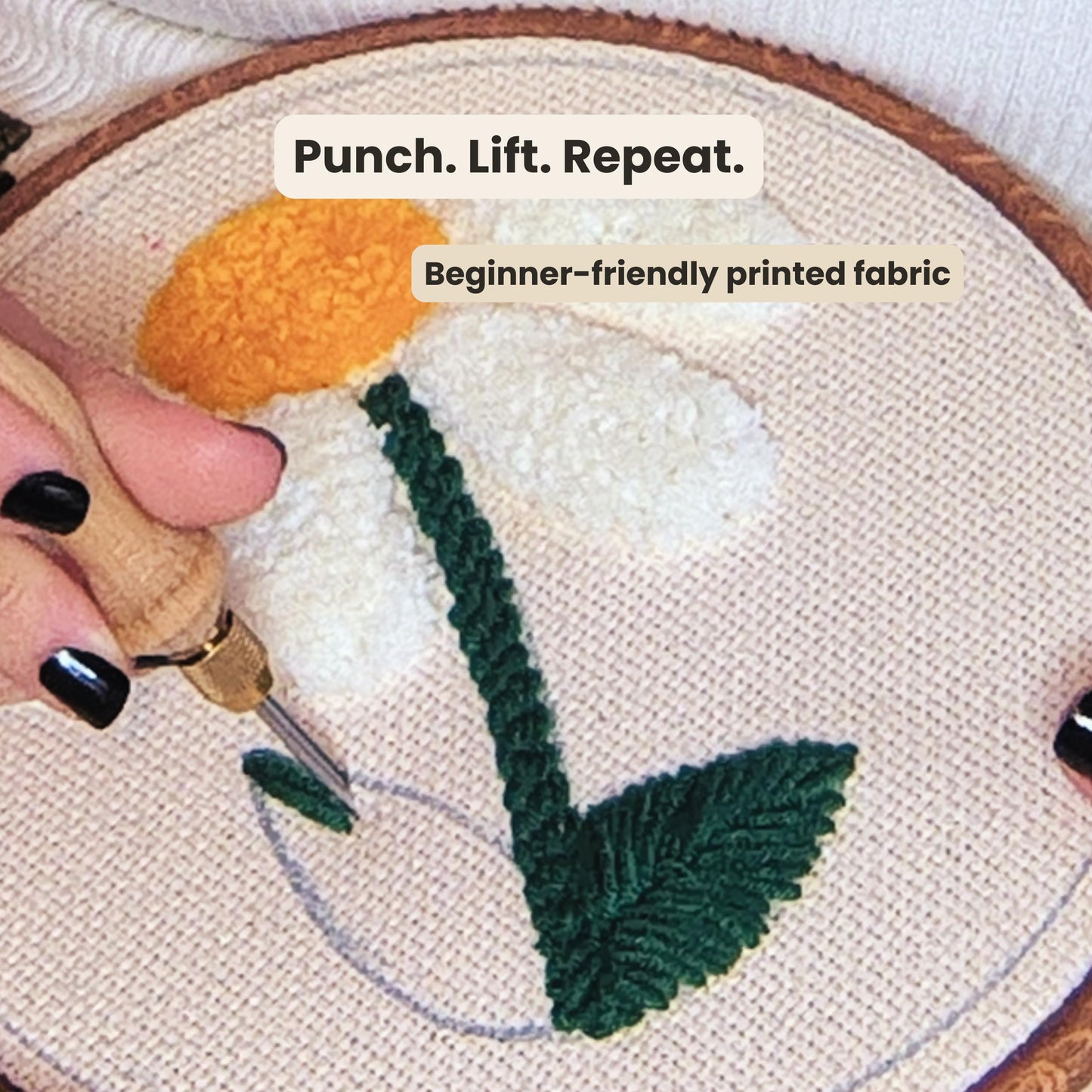 Zyrose Punch Needle Kit for Beginners & Adults, Printed Fabric, 8" Non-Slip Hoop, 3 Interchangeable Needles, Premium Merino Yarn – Complete Starter Set – Joyful Days