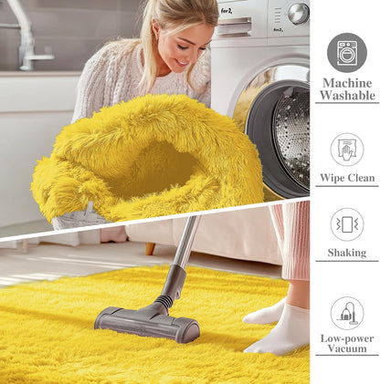 OLANLY Large Area Rug - Soft Fluffy Shaggy Carpet for Living Room & Bedroom | 9x12 Yellow Design