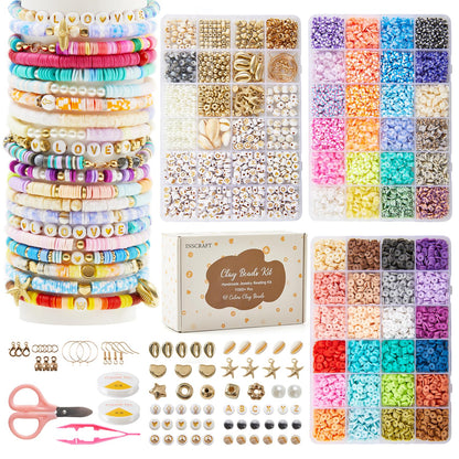 INSCRAFT 11000 Pcs Clay Beads for Bracelet Making Kit, 48 Colors Flat Round Polymer Clay Beads, Friendship Bracelet Kit Heishi Beads for DIY Jewelry Making, Crafts Gift for Girls Teen Ages 6-12