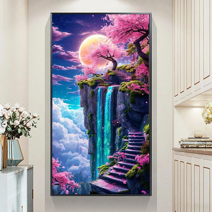 JATOK Large Diamond Painting Kits for Adults, Full Round Drill Moon Waterfall 5D Diamond Art Kits for Beginners, DIY Gem Art Picture for Gift Home Wall Decor, 40x70cm/15.7x27.5inch