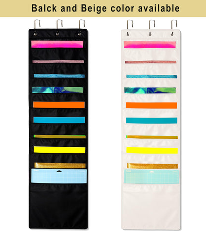 ZENXUS Hanging Organizer, 12x12 Paper Storage, Deep Pocket Vinyl Holder, for Cardstock, Scrapbook, Craft Paper, Cut Mat, 6 Door Hooks Included, 2-Pack