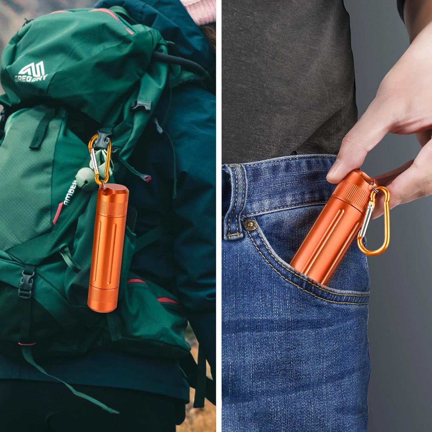 Airtight Stash Jar - Durable Smell Proof Aluminum Container with Carabiner for Herbs, Spices, Valuables - Orange
