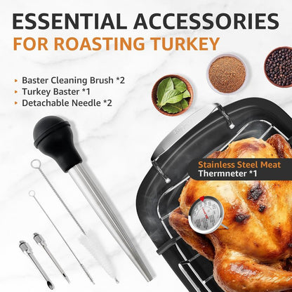 Roasting Pan, 17x13 Inch Nonstick Turkey Roaster with Removable Rack & Cooking Kit,Roaster Pan for Roasting Turkey, Meat & Vegetables (Silver)