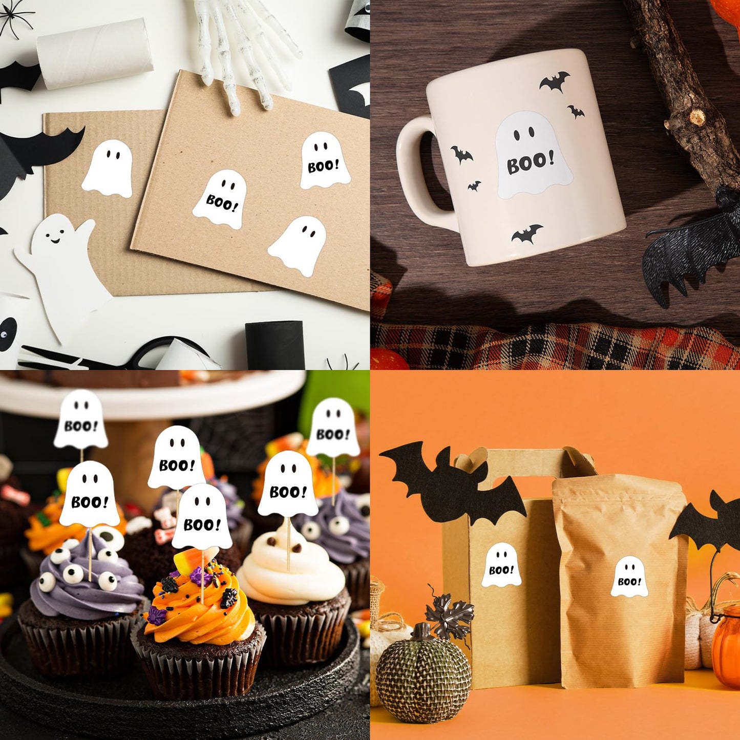 Whaline Halloween Ghost Direct Thermal Labels Cute White Ghost Label Stickers Self-Adhesive Printer Decals for DIY Candle Name Tag Logo Design, 500 Pcs