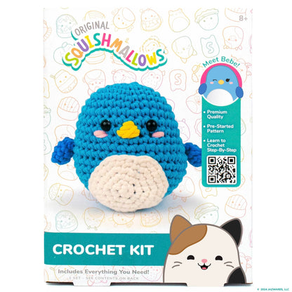 Original Squishmallows Bebe the Bluebird Crochet Kit, Includes Yarn, Crochet Hook, Starter Hooks, Step-By-Step Tutorials, Exclusive Crochet Kit For Beginners, DIY Craft, Crochet Kits, Great Teen Gifts