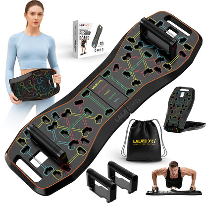 LALAHIGH Push Up Board,36 in 1 Home Gym Equipment with Ab Roller Wheel & Resistance Bands, Portable Foldable Workout Board for Full Body Strength Training Men Women