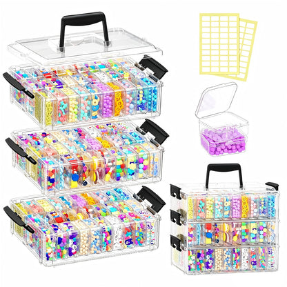 VANSUNS 3-Tier Large Capacity Stackable Bead Organizer Box 90 Pcs, Portable Plastic Craft Storage Containers for Jewelry Making, Bracelets, DIY, Nail Art Charms