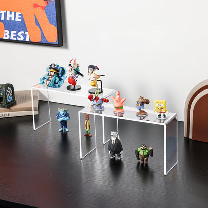 Aminigram 4 Pack Acrylic Risers Display Stands, Display Stands for Collectibles, Clear Acrylic Shelf for Show Decor Display, Toys, Cupcake (9.2 x 3 x 5 inches)