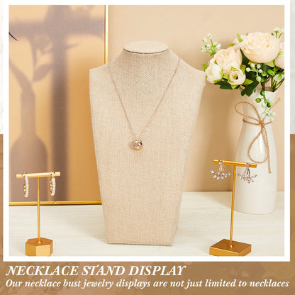 Kigley 3 Pcs Linen Jewelry Display Bust Necklace Display Stand Necklace Mannequin Holder for Jewelry Selling Trade Shows(Beige,11.42 x 6.89 Inch)