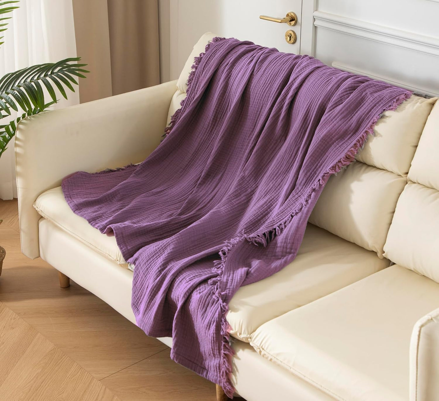 KyraHome 100% 60"x80" Organic Cotton Large Cotton Throw Blanket for Couch, Women, Plant Dyed, Breathable Lightweight