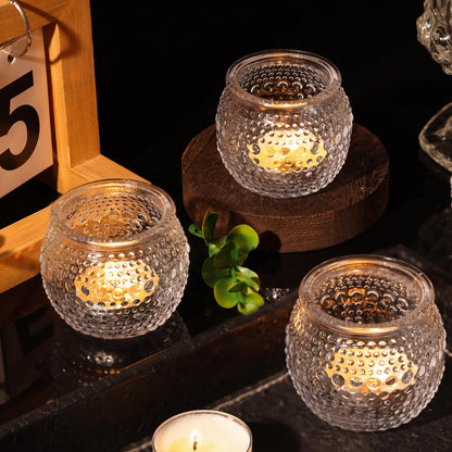 16 Pcs Clear Tea Light Holders, Round Glass Candle Holders with Polka Dot Embossed for Table Centerpiece, Votive Candle Holders for Weddings, Home Decor, Baby Shower, Special Occasions