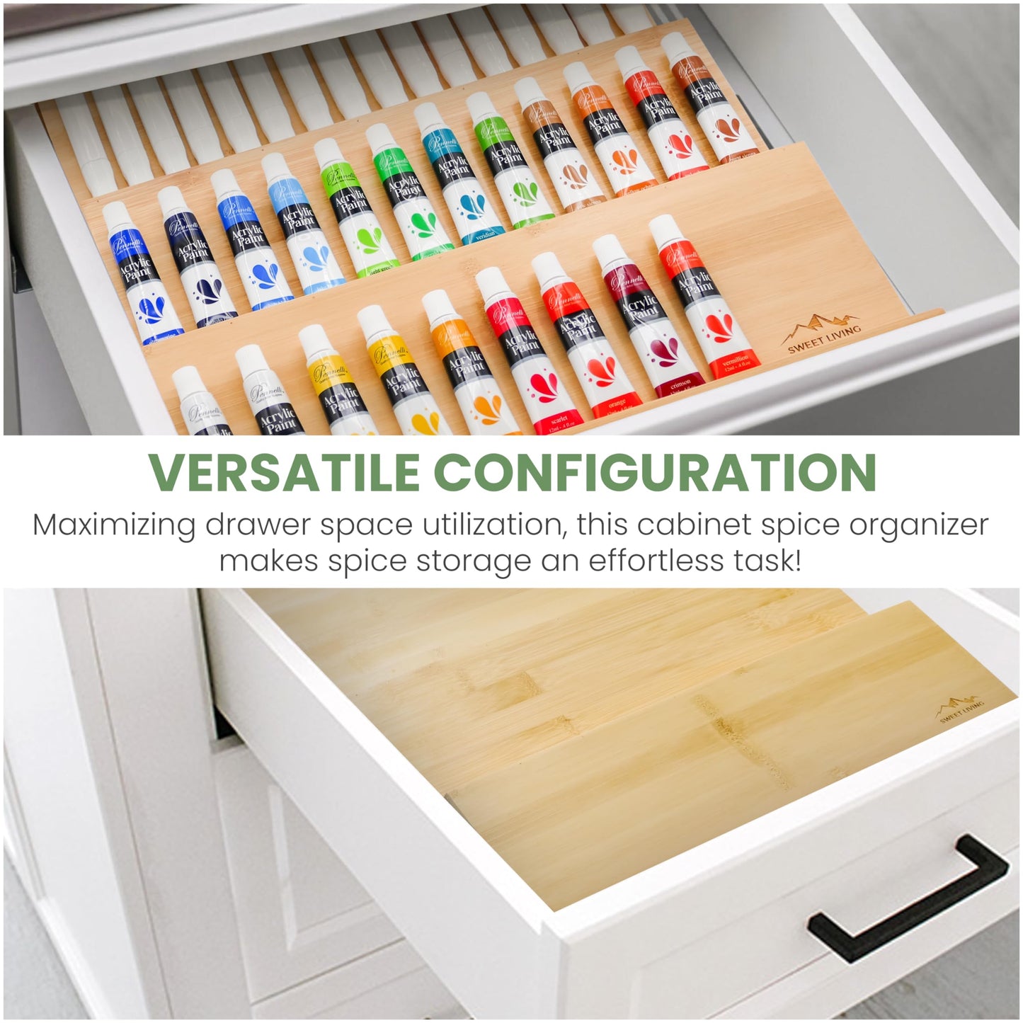 Sweet Living 4 tier spice rack drawer organizer for Kitchen Cabinets | Wooden spice drawer organizer, Space-Saving kitchen drawer organizer for Neat In-Drawer Spice Storage