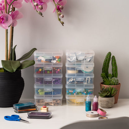 IRIS USA Clear Storage Cases, 10-Pack, |Made in USA|, Plastic Bead Organizing Containers with Snap Lid for Arts, Crafts, Ephemera, Stickers, & Dance Cheer, Clear - Small