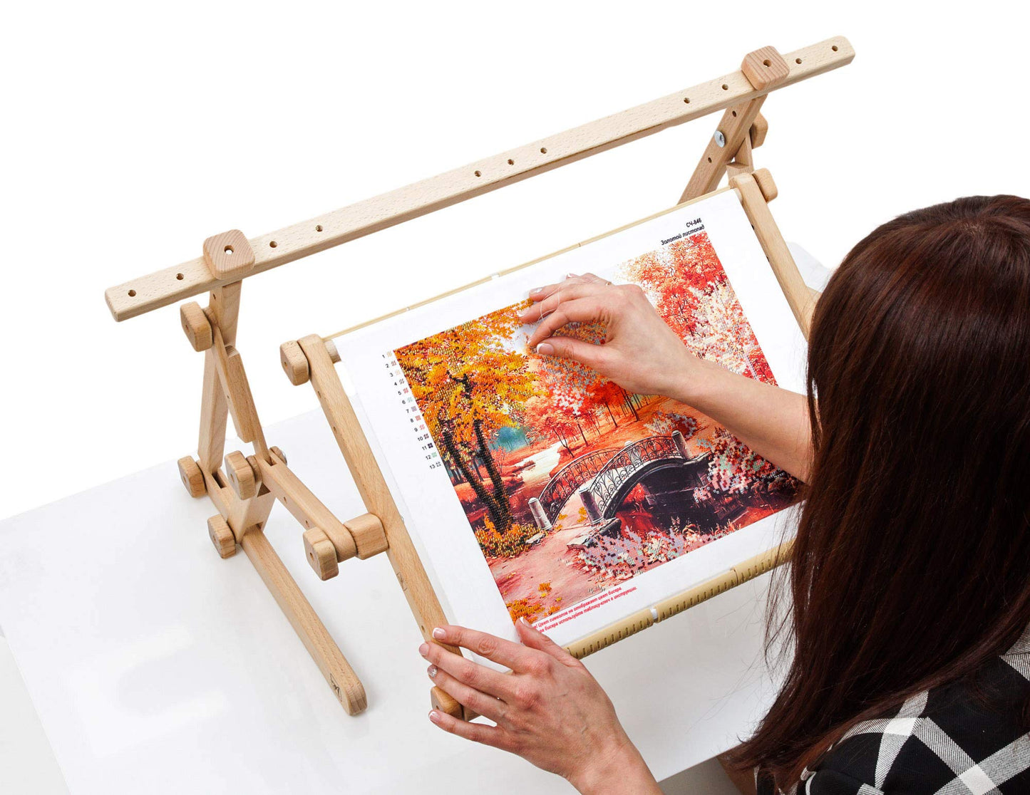 Embroidery Adjustable Lap Table Stand Hands Free Needlepoint Wooden Cross Stitch Scroll Frame Tapestry Holder Bed Table Stand Craft Tool (15.7" x 22")