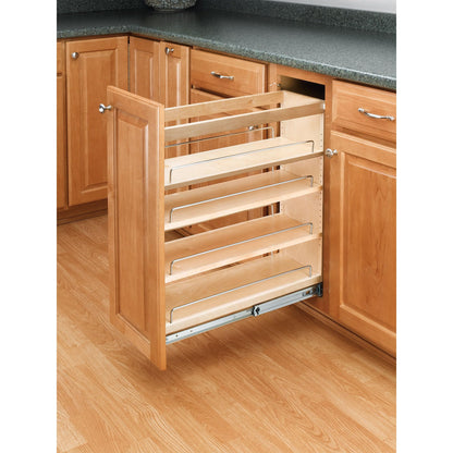 Rev-A-Shelf 6.5" Pullout Kitchen Cabinet Storage Organizer Slide Out Pantry Spice Rack with Adjustable Shelves, Natural Maple, 448-BC-6C