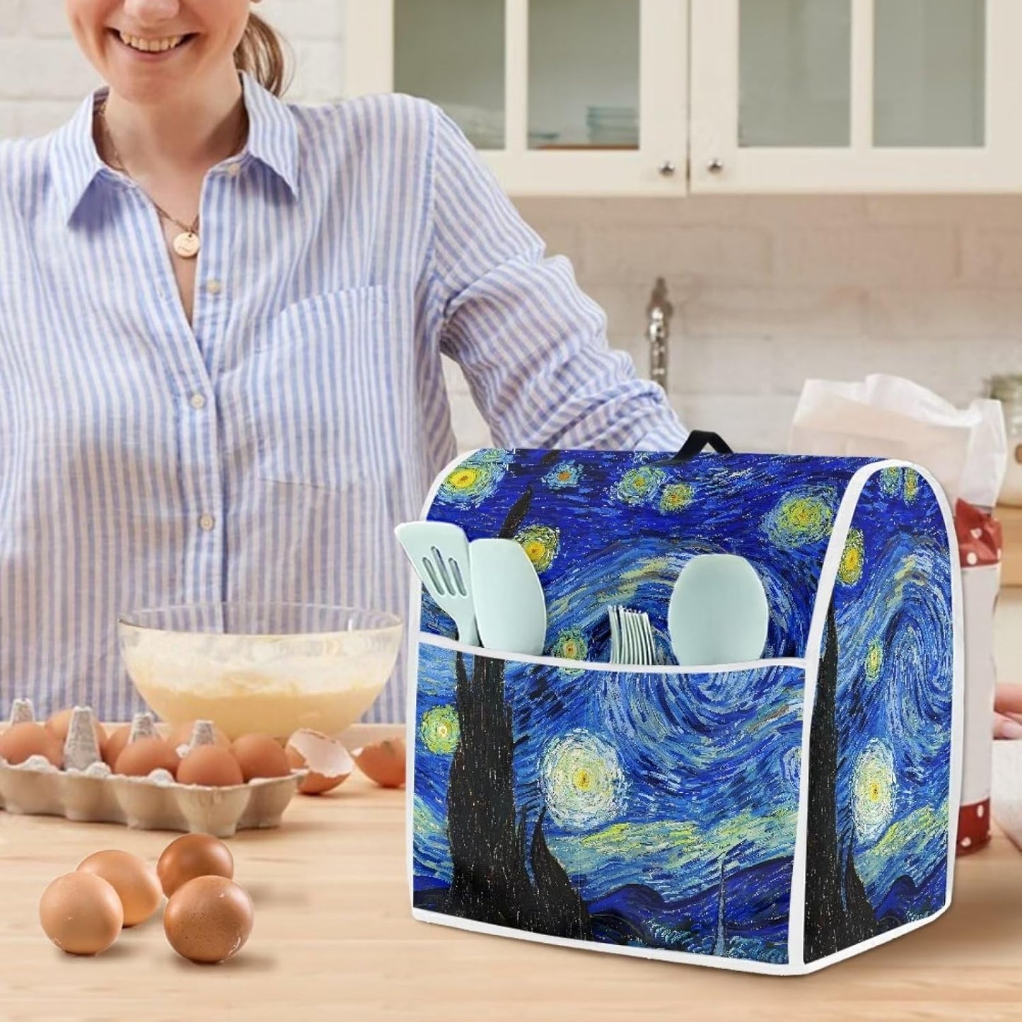 Starry Night Stand Mixer Cover for Kitchen Aid 4.5-5 Quarts, Washable Dust Cover with Handle and Pocket for Small