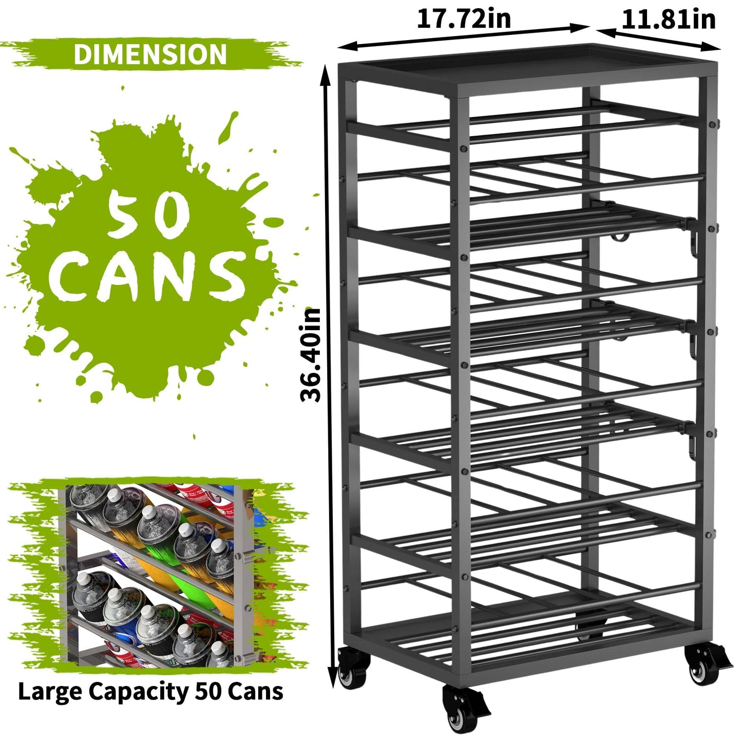 yeshine 50 Can Spray Paint Storage Rack, Rolling Aerosol Storage Cart, Metal Spray Bottle or Lube Holder, Aerosol Can Holder Rack, Paint Bottle Organizer for Garage And Craft Workroom