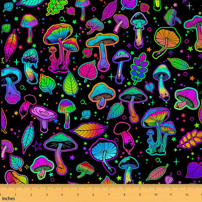 Colorful Mushroom Fabric by The Yard Cartoon Cute Neon Light Gradient Plants for Kids Sewing Supplies Hippie Botanical Leaves Stars Graffiti DIY Soft Flannel Polyester No Stretch 1 Yard