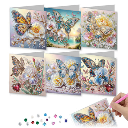 Xylzzuit 6Pcs Diamond Art Painting Greeting Card with Envelopes Holiday Folding Thank You Cards Gem by Numbers Craft Blessing Gift for Family Friend Birthday (Butterfly03)