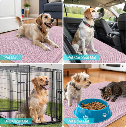 OLANLY Dog Door Mat - Absorbent Non-Slip Washable Chenille Mat for Muddy Paws | 47x17, Dusty Rose