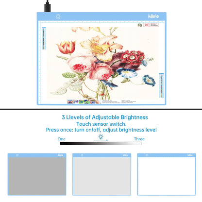 Mlife Diamond Painting Storage Boxes,1 Diamond Painting A4 Light Box Tracing Light Board with 3 Brightness, 80 Slots Bead Storage with 5D Diamond Art Accessories and Tools Kit（Blue）