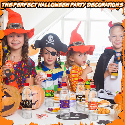 Menkxi 100 Pcs Halloween Water Bottle Labels Pumpkin Witch Potion Bat Ghost Water Bottle Sticker Wrappers Treat Halloween Box Labels for Birthday Party Supplies Decorations Ornaments (Classic Style)