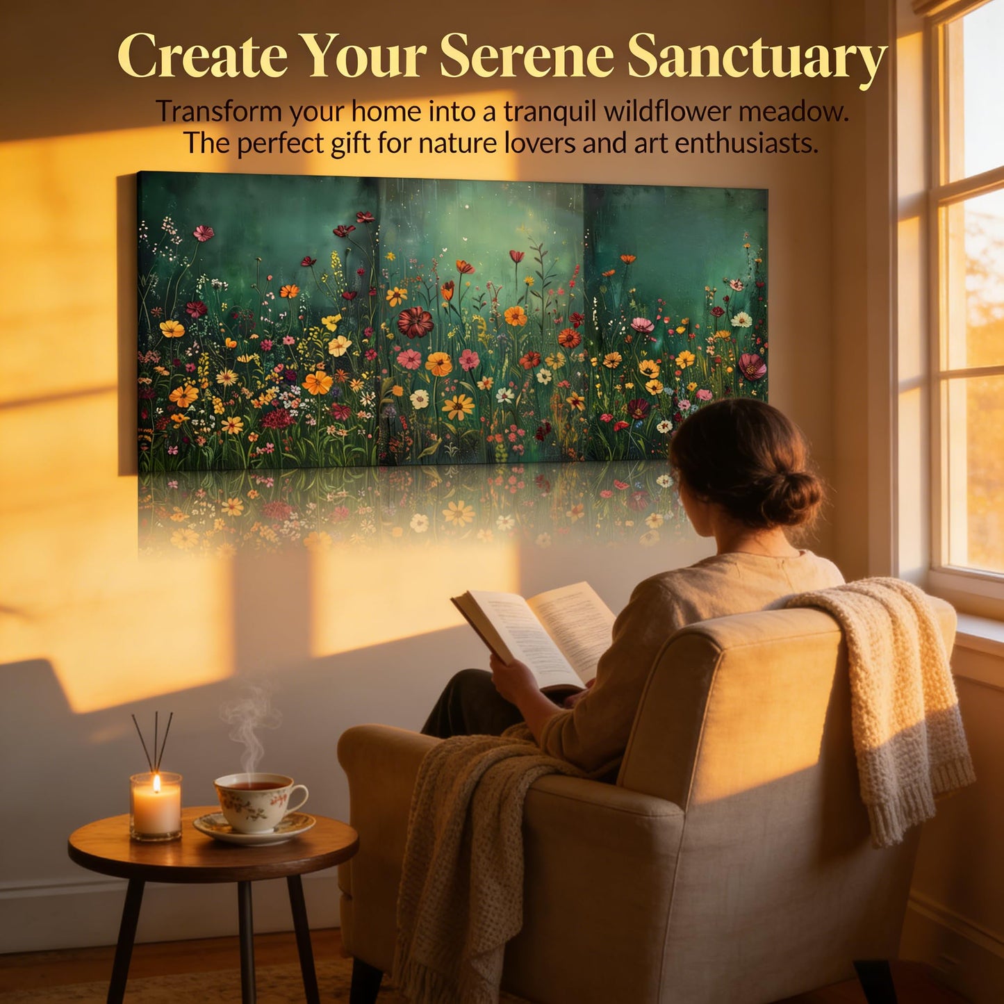 GEFQBBLD 3 Piece Canvas Wall Art Set, Emerald Green Wildflower Meadow Prints, Textured Impasto Boho Floral Decor for Living Room Bedroom 12x16 unframed