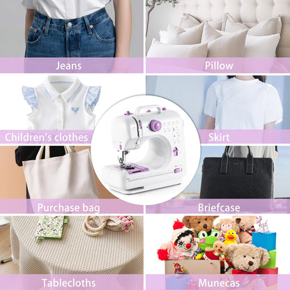 Sewing Machine with Extension Table, Mini Sewings Machines Portable Electric Sewing Machine, 12 Stitches Sewing Machines with LED Light, Sewings Accessory Kit, Ideal for Clothing, Pillowcases, Sheets