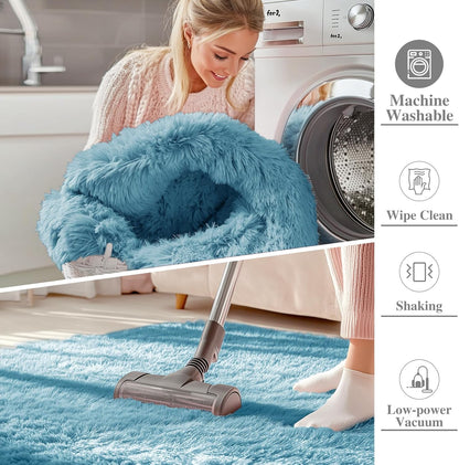 OLANLY Large 5x7 Machine Washable Area Rug - Soft Fluffy Shaggy Carpet for Living Room & Bedroom | Slate Blue