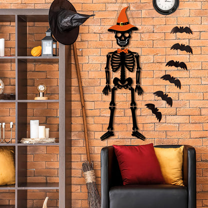 Wesiti Skeleton Halloween Door Hanger Skull Wooden Sign Halloween Skeleton Decorations Door Hanger Sign Rustic Front for Spooky House Wall Decorations