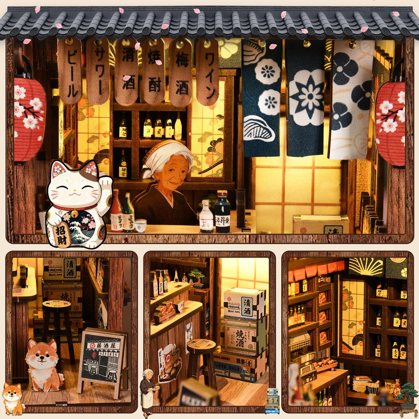 ISSEVE Japanese Booknook Kit DIY Miniature House Kit Book Nook Japan, Book Nook Kits for Adults, Creative Bookshelf Insert Decor, 3D Wooden Puzzle, Gifts for Crafts Book Lovers (Japanese Izakaya)
