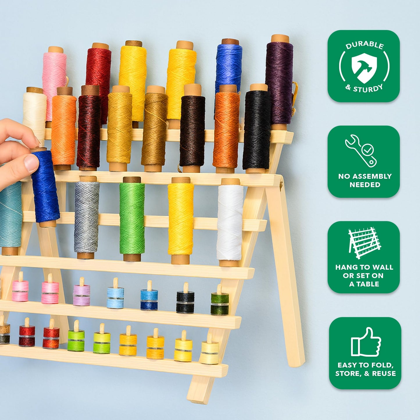 Mandala Crafts Sewing Embroidery Thread Holders Thread Stands - 60-Spools Natural Thread Rack Organizer - Braiding Hair Rack Braiding Rack Stand for Hair Extension Divider