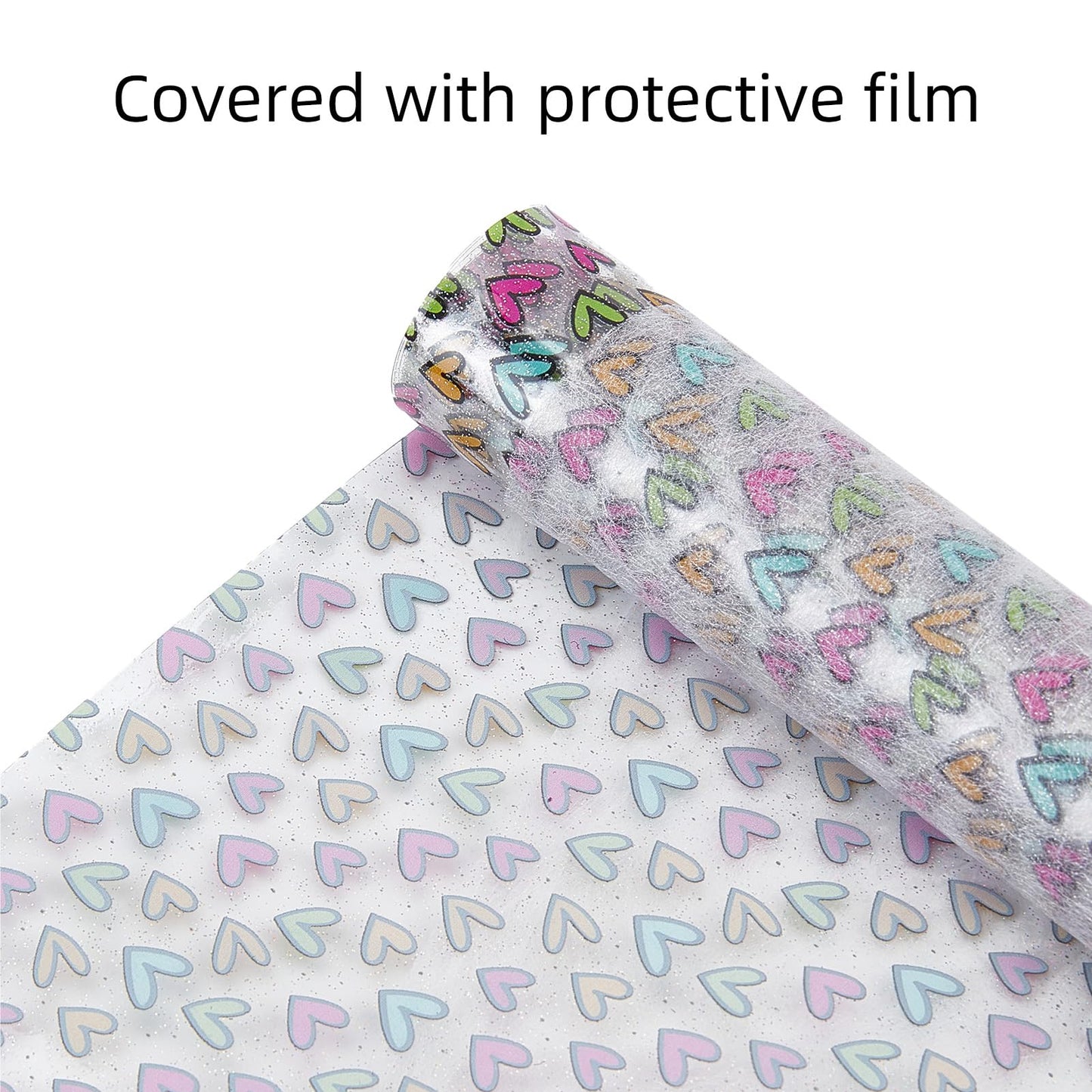 letsinstyle Heart Printed TPU Jelly Faux Leather Fabrics, 11.8 x 47.2 Inch Clear TPU Vinyl Sheets, Transparent Clear Jelly Vinyl for Embroidery and Crafting Project
