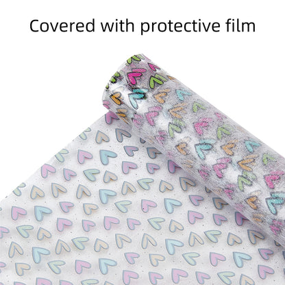 letsinstyle Heart Printed TPU Jelly Faux Leather Fabrics, 11.8 x 47.2 Inch Clear TPU Vinyl Sheets, Transparent Clear Jelly Vinyl for Embroidery and Crafting Project