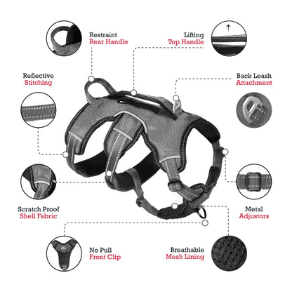 Tuff Pupper Escape Proof No Escape Dog Harness | 5 Point Adjustable Fit Harness for Dogs | Padded Dog Harnesses | Handle Dog Lift Harnesses