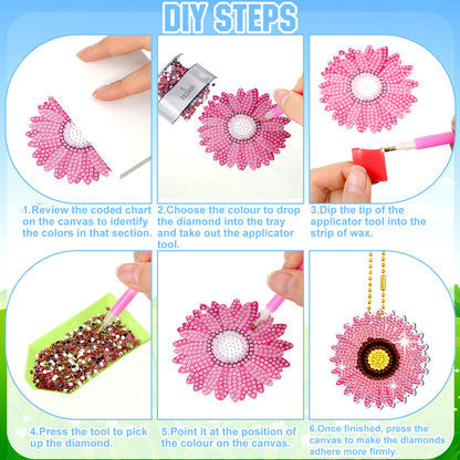 FairySandy 20 Pcs Spring Diamond Painting Flowers Key Chains Diamond Daisy Art Keychains Kits for Adults Sunflower 5D Rhinestones Hanging Ornament Floral Bookmark Key Ring for DIY Party Crafts Gifts