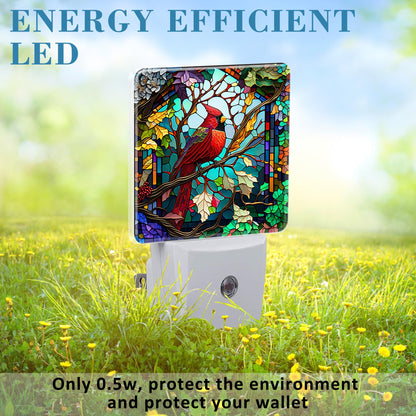 Uiaoiais Plug in Night Lights Christmas Stained Glass Cardinal Bird Nightlight Plug Into Wall Dusk to Dawn Sensor LED Night Light for Kid Girls Boys Room Decor,Hallway,Kitchen,Bathroom,Nursery,Stairs