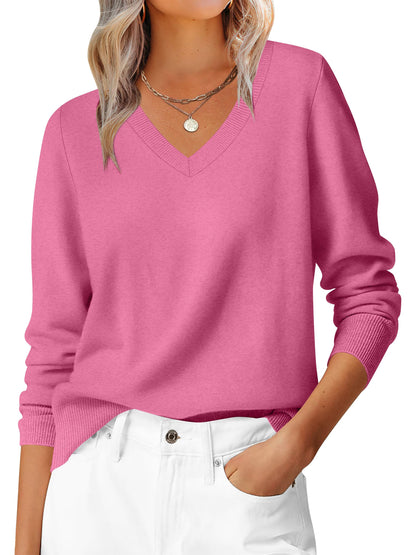ANRABESS Womens Long Sleeve V Neck Sweaters 2025 Fall Casual Classic Soft Loose Fit Basic Pullover Jumper Top