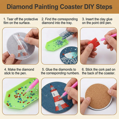 Ocean Nautical Diamond Art Coasters Kits, 8 Pcs Diamond Art Coasters Kit, Diamond Painting Coasters with Holder, Diamond Coasters for Beginners Adults, Crafts Kit for DIY Craft Gift
