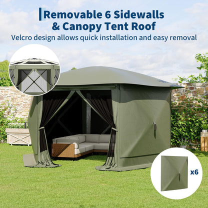 11.5x11.5FT Pop Up Canopy Tent 6 Sided Hexagon Screened Shelter with Mesh Windows, Portable Outdoor Gazebo Tent with Carry Bag, Stakes for Camping Backyard Lawn Patio