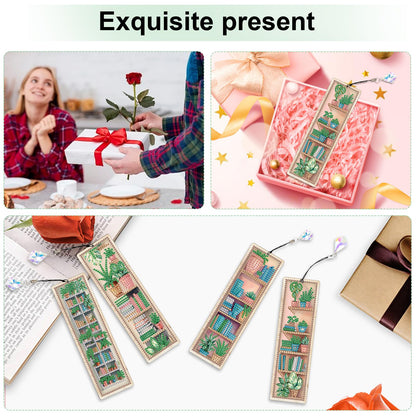 4 Pieces Diamond Painting Bookmarks for Adults Plant Bookshelf Design 5D Rhinestone Art Bookmark Kits Beautiful DIY Diamond Art Bookmarks with Tassels Crafts Gifts Supplies
