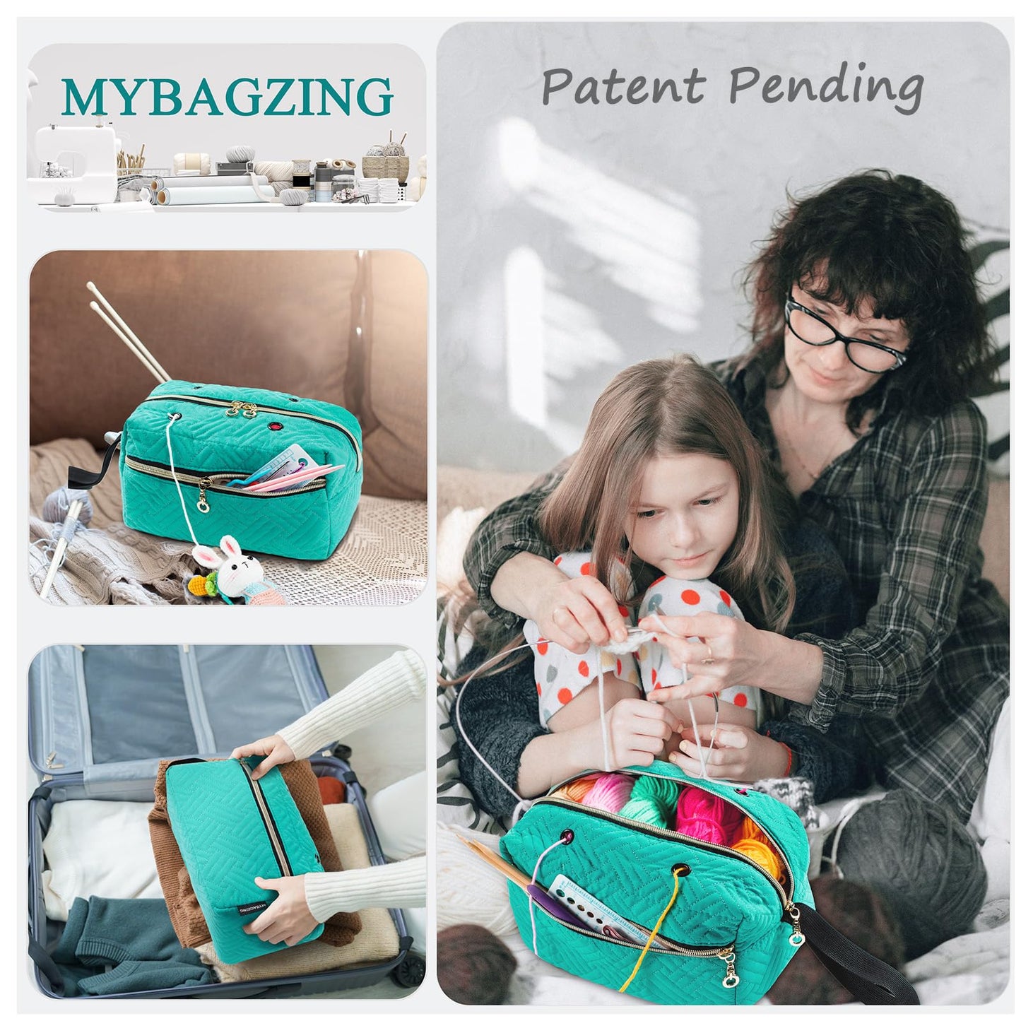 MYBAGZING Small Crochet Bag Organizer - Knitting Bag - Yarn Storage Organizer - Yarn Bag for Crocheting - Yarn Holder for Crochet Accessories, Knitting Needles, Crochet Hooks, Knitting Gifts