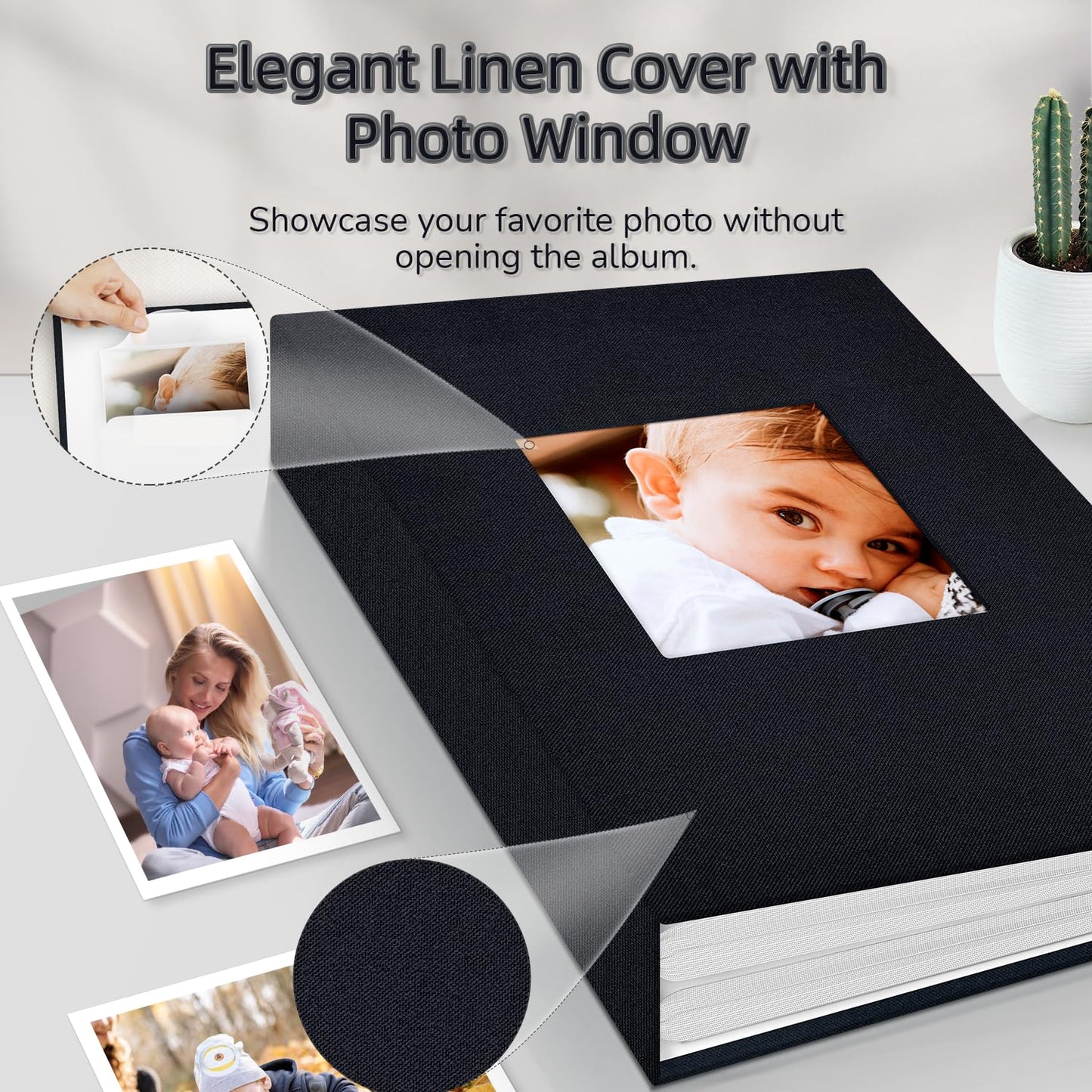 popotop Photo Album 4x6-300 Photos Linen Cover Photo Books with 300 Horizontal Pockets,Slip-in Picture Albums for Family Wedding Anniversary Baby Vacation Pictures