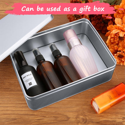 2Pcs Metal Tin Box, 8.6”x 6.3”x 2.5”Rectangular Empty Tin Box Containers with Lids, Large Tinplate Containers for Home Organizer, Gifts, Cookies, Pencil Case, Car Keys, Craft Storage, Silver Tone