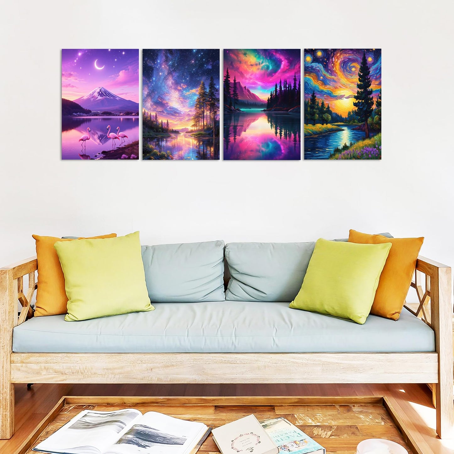 Lanzeyo Diamond Painting Kits for Adults Hand Crafts Diamond Art Kits for Beginners Starry Night Landscape Diamond Painting Diamond Dots Kits Gem Art Adult Crafts 4PCA Wall Art (StarryNight)