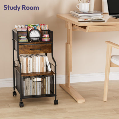 SWTYMIKI Under Desk Storage Cart- Art Storage Cart with Drawers & DIY Divider - Office Cart Organizer Under Desk Shelf, Craft Rolling Cart for Office, Craft Room & Studio Espresso