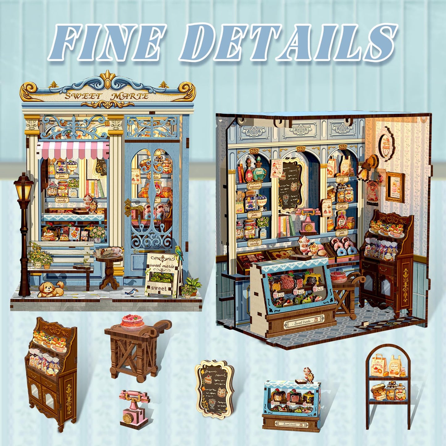 Fsolis Book Nook Kit - DIY Miniature House Kit for Adults, Booknook Bakery Bookshelf 3D Wooden Puzzles Gifts for Women Puzzle Lovers (Sweet Marie)